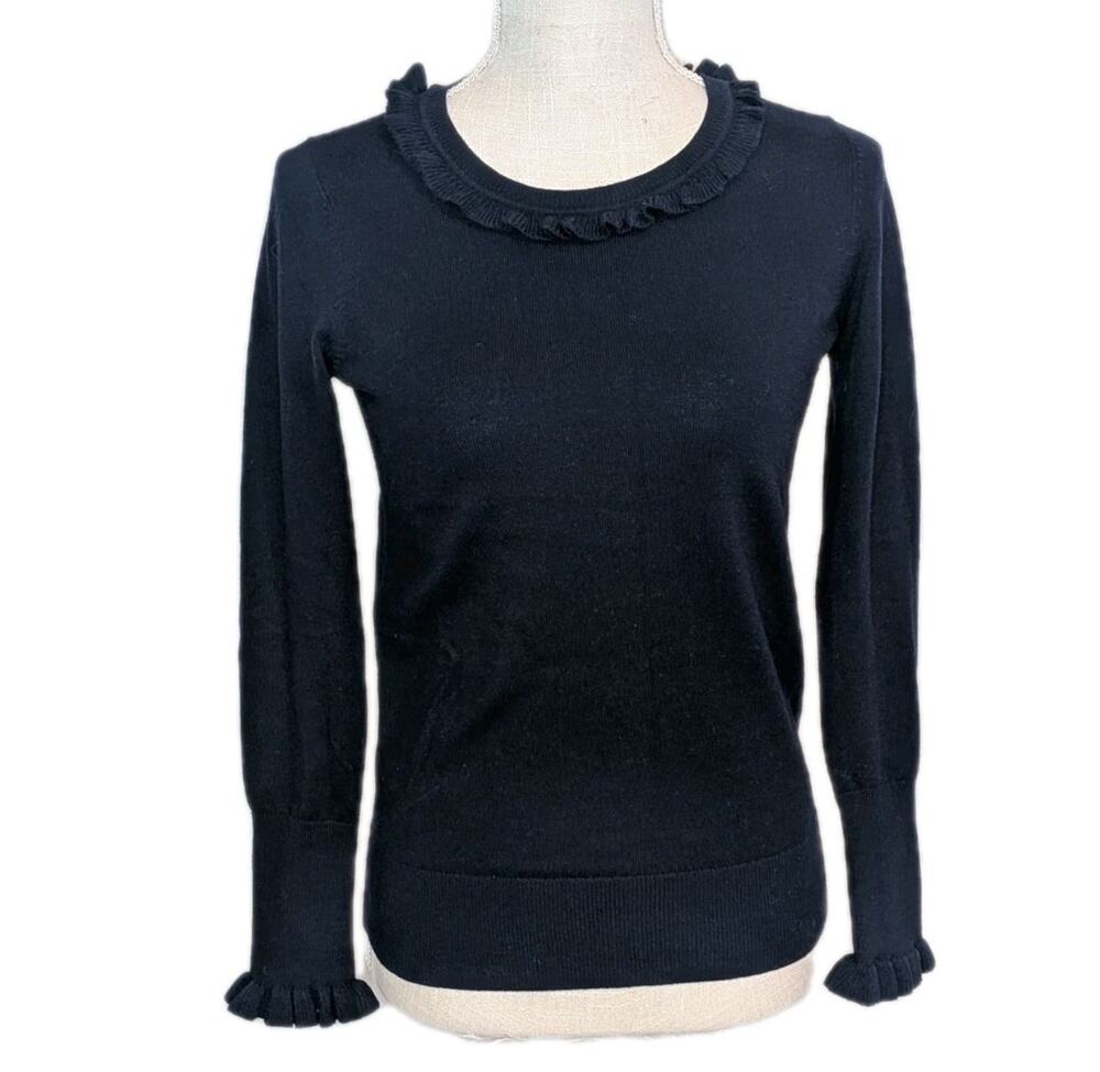 Boden dark blue navy Cotton Wool blend ruffled lightweight sweater ladies size 4